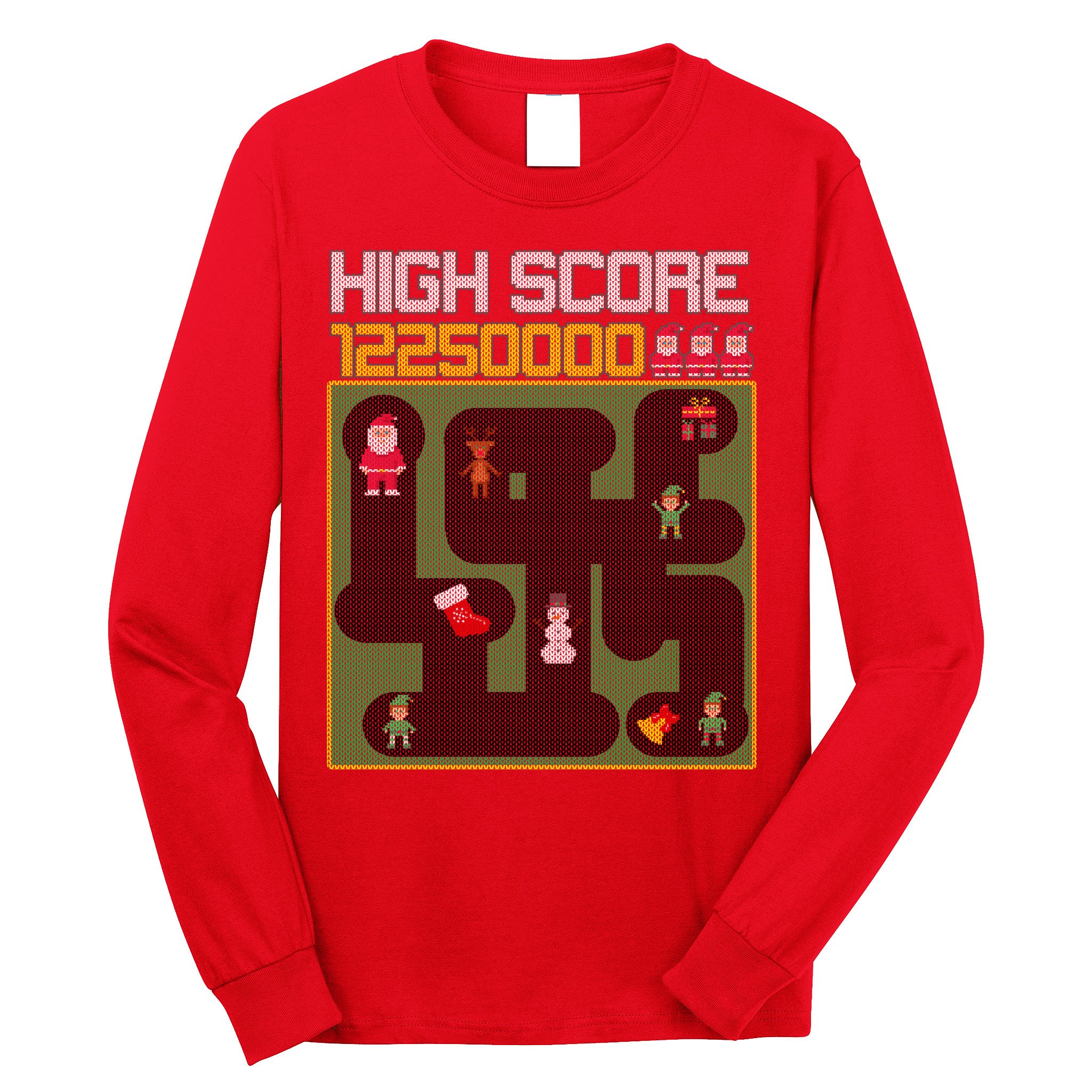 High Score 8-Bit Santa Game Ugly Christmas Long Sleeve Shirt