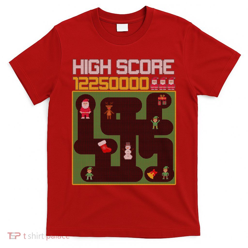 High Score 8-Bit Santa Game Ugly Christmas T-Shirt