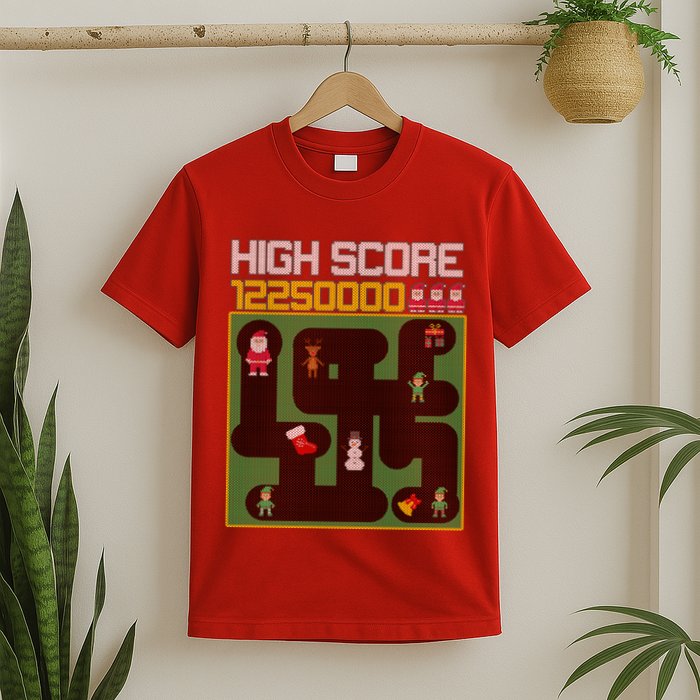 High Score 8-Bit Santa Game Ugly Christmas T-Shirt