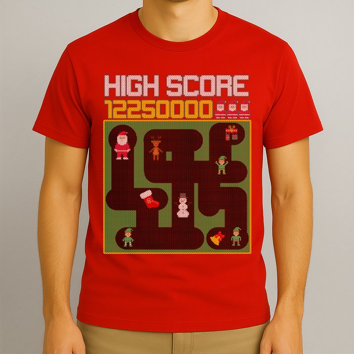 High Score 8-Bit Santa Game Ugly Christmas T-Shirt