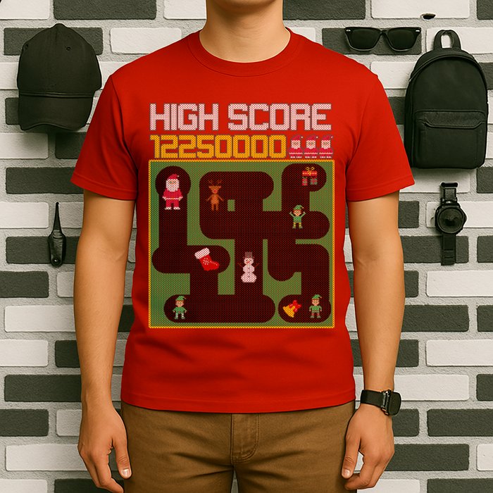High Score 8-Bit Santa Game Ugly Christmas T-Shirt