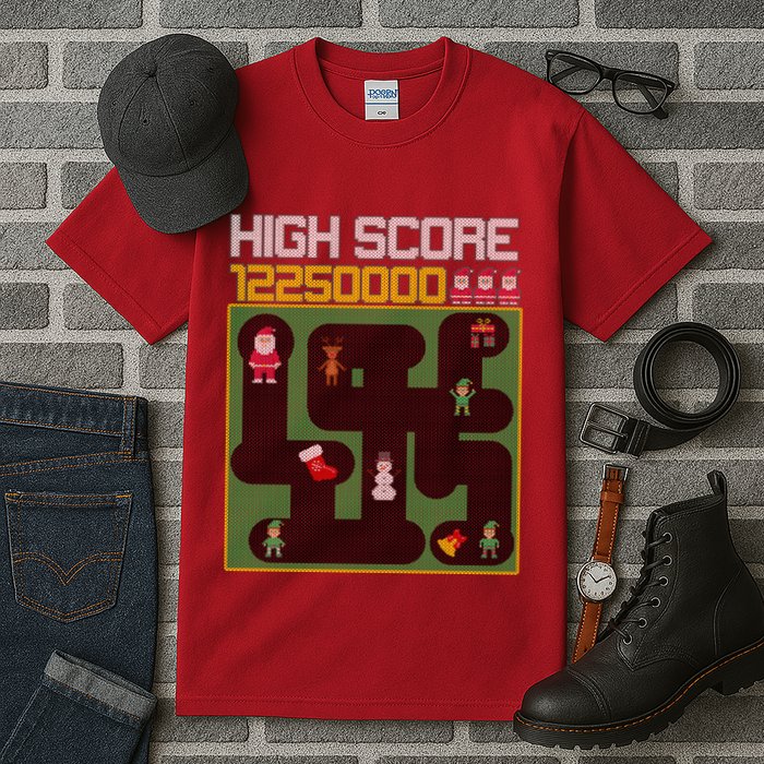 High Score 8-Bit Santa Game Ugly Christmas Tall T-Shirt