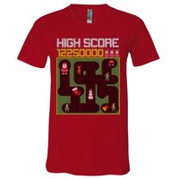 High Score 8-Bit Santa Game Ugly Christmas V-Neck T-Shirt