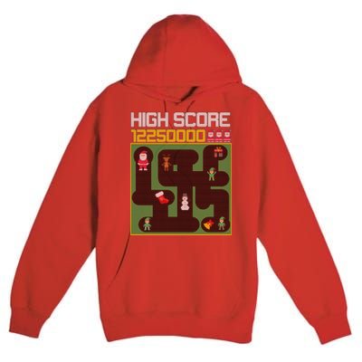 High Score 8-Bit Santa Game Ugly Christmas Premium Pullover Hoodie