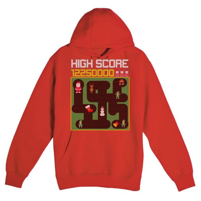 High Score 8-Bit Santa Game Ugly Christmas Premium Pullover Hoodie