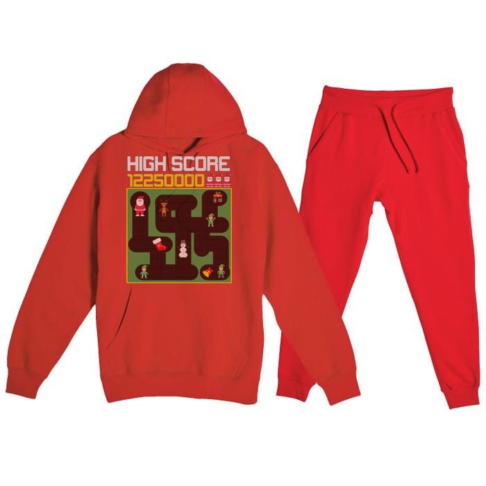 High Score 8-Bit Santa Game Ugly Christmas Premium Hooded Sweatsuit Set