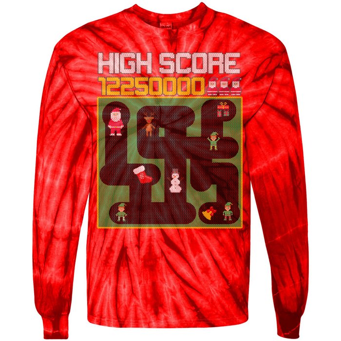 High Score 8-Bit Santa Game Ugly Christmas Tie-Dye Long Sleeve Shirt