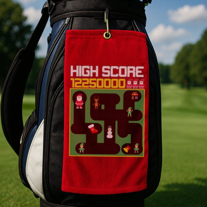 High Score 8-Bit Santa Game Ugly Christmas Golf Towel
