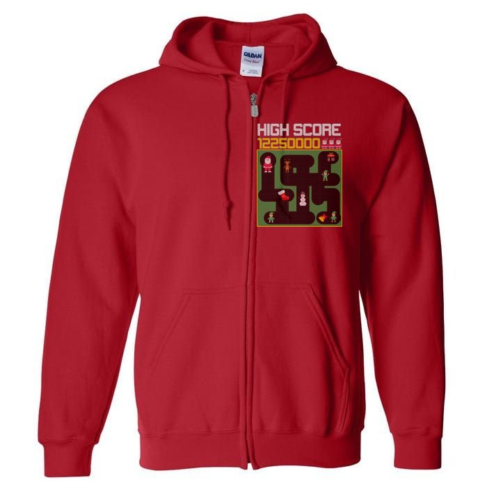 High Score 8-Bit Santa Game Ugly Christmas Full Zip Hoodie