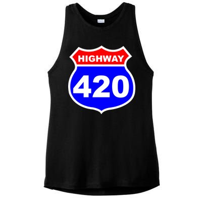 Highway 420 Sign Weed Ladies PosiCharge Tri-Blend Wicking Tank