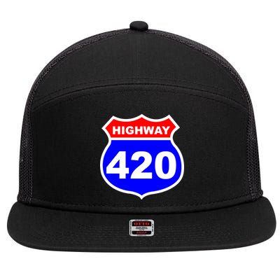 Highway 420 Sign Weed 7 Panel Mesh Trucker Snapback Hat