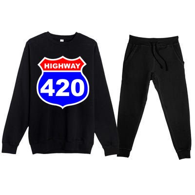 Highway 420 Sign Weed Premium Crewneck Sweatsuit Set