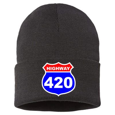 Highway 420 Sign Weed Sustainable Knit Beanie