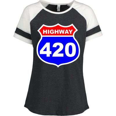 Highway 420 Sign Weed Enza Ladies Jersey Colorblock Tee