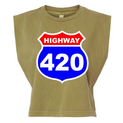 Highway 420 Sign Weed Garment-Dyed Women's Muscle Tee