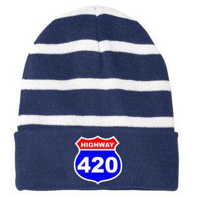 Highway 420 Sign Weed Striped Beanie with Solid Band