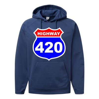 Highway 420 Sign Weed Performance Fleece Hoodie