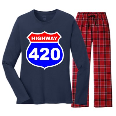 Highway 420 Sign Weed Women's Long Sleeve Flannel Pajama Set 