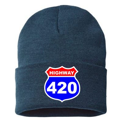 Highway 420 Sign Weed Sustainable Knit Beanie