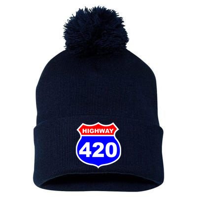 Highway 420 Sign Weed Pom Pom 12in Knit Beanie