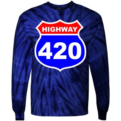 Highway 420 Sign Weed Tie-Dye Long Sleeve Shirt