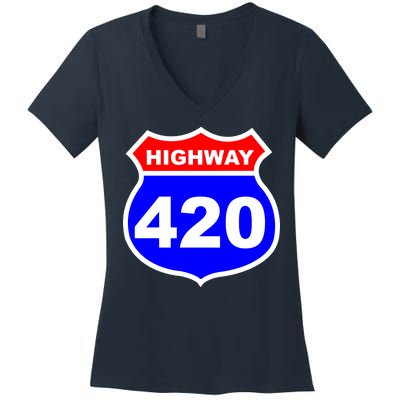 Highway 420 Sign Weed Women's V-Neck T-Shirt