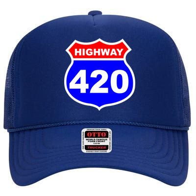 Highway 420 Sign Weed High Crown Mesh Back Trucker Hat