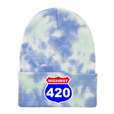 Highway 420 Sign Weed Tie Dye 12in Knit Beanie