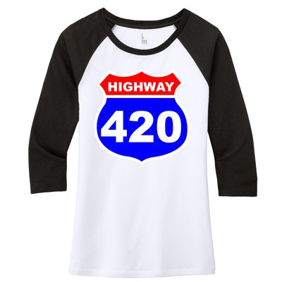 Highway 420 Sign Weed Women's Tri-Blend 3/4-Sleeve Raglan Shirt