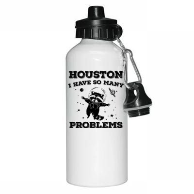 Houston I Have So Many Problems Retro 90s Raccoon In Space Aluminum Water Bottle 