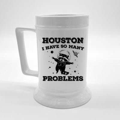 Houston I Have So Many Problems Retro 90s Raccoon In Space Beer Stein