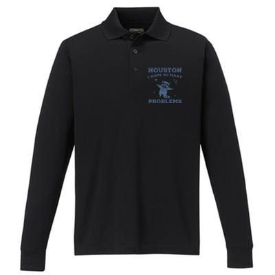 Houston I Have So Many Problems Vintage Performance Long Sleeve Polo