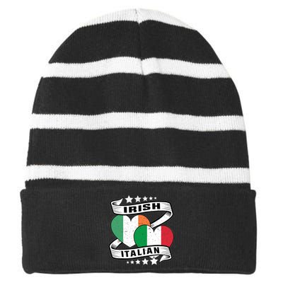 Half Irish Half Italian, Irish Italian Flag Striped Beanie with Solid Band