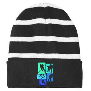 Hockey Ice Hockey Player Striped Beanie with Solid Band