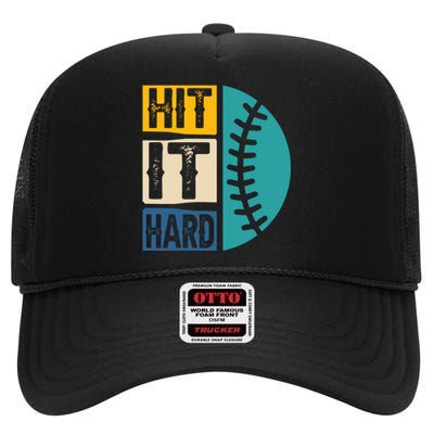 Hit It Hard Baseball Gift High Crown Mesh Back Trucker Hat