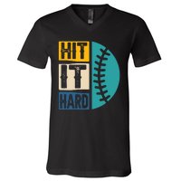 Hit It Hard Baseball Gift V-Neck T-Shirt