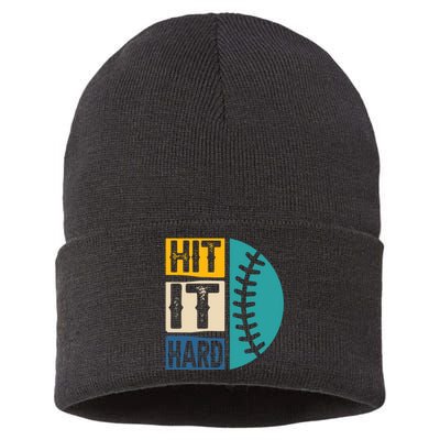 Hit It Hard Baseball Gift Sustainable Knit Beanie