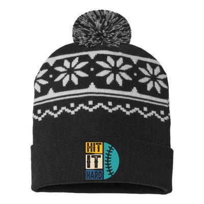 Hit It Hard Baseball Gift USA-Made Snowflake Beanie