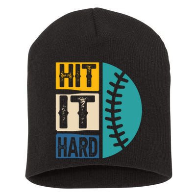 Hit It Hard Baseball Gift Short Acrylic Beanie