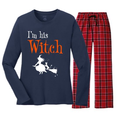 Halloween Im His Witch Matching Funny Costume For Couples Women's Long Sleeve Flannel Pajama Set 