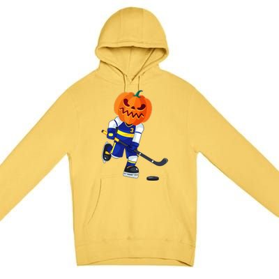 Halloween Ice Hockey Player Pumpkin Head Scary Premium Pullover Hoodie