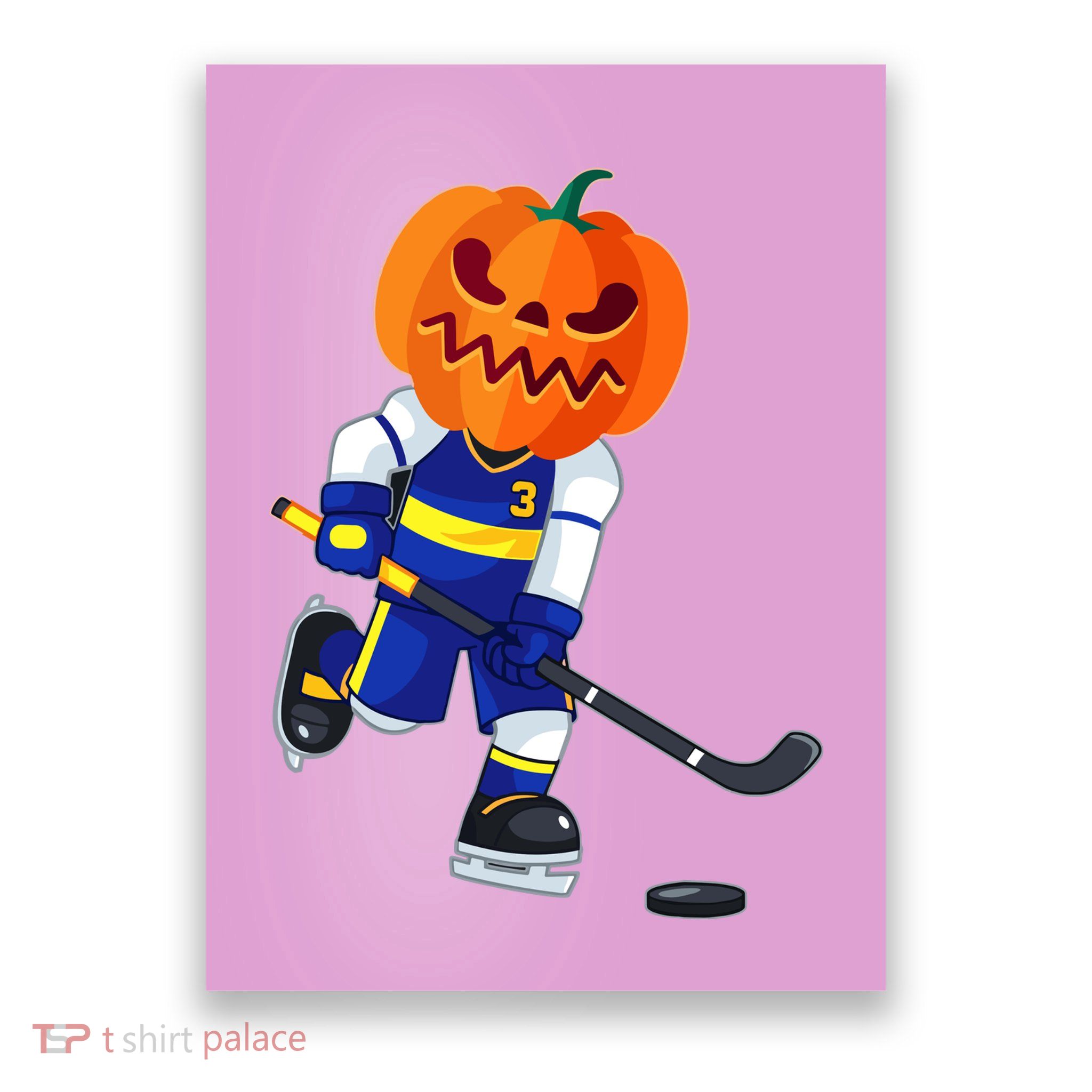 Halloween Ice Hockey Player Pumpkin Head Scary Poster