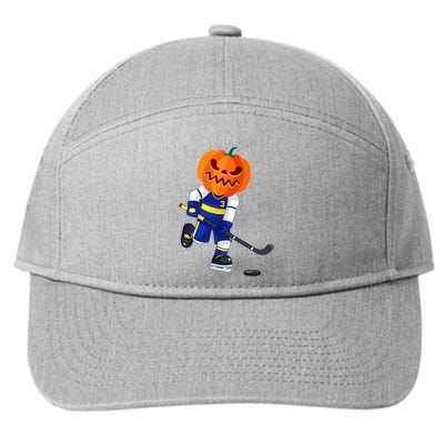 Halloween Ice Hockey Player Pumpkin Head Scary 7-Panel Snapback Hat