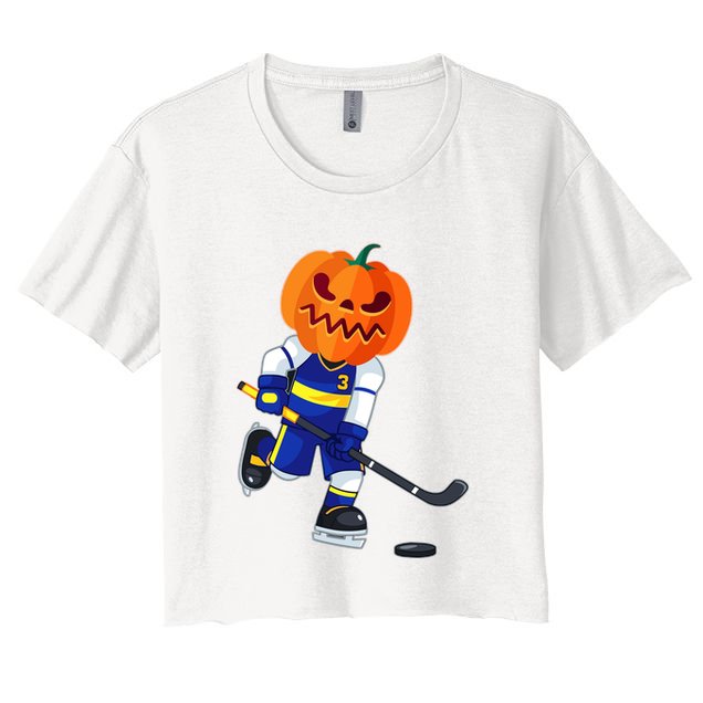 Halloween Ice Hockey Player Pumpkin Head Scary Crop Top