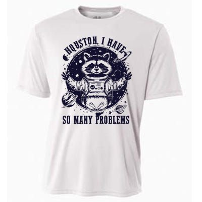 Houston I Have So Many Problems Funny Raccoon In Space Vintage Cooling Performance Crew T-Shirt