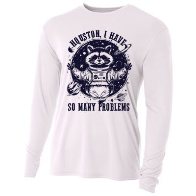 Houston I Have So Many Problems Funny Raccoon In Space Vintage Cooling Performance Long Sleeve Crew