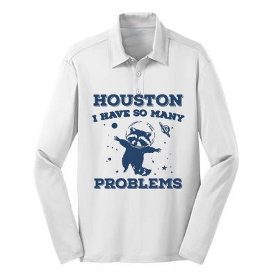 Houston I Have So Many Problems Vintage Silk Touch Performance Long Sleeve Polo