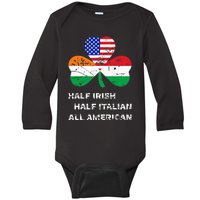 Half Irish Half Italian All American Flag Shamrock Heritage Baby Long Sleeve Bodysuit