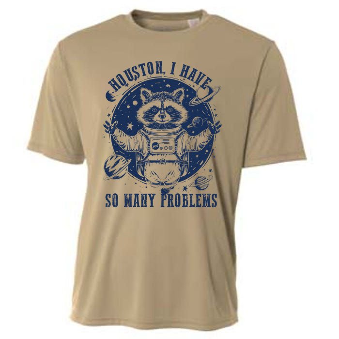 Houston I Have So Many Problems Funny Raccoon In Space Vintage Animal Cooling Performance Crew T-Shirt