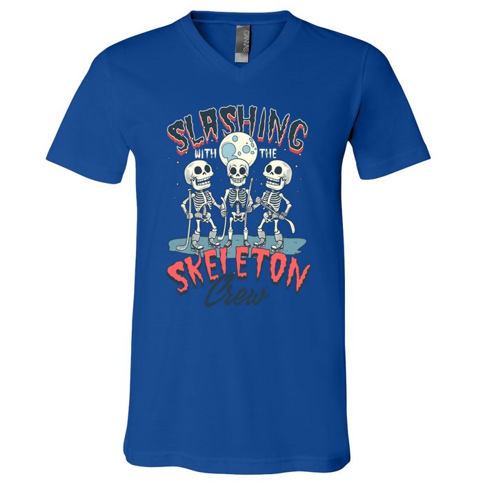 Halloween Ice Hockey Slashing With The Skeleton Crew Cute Gift V-Neck T-Shirt